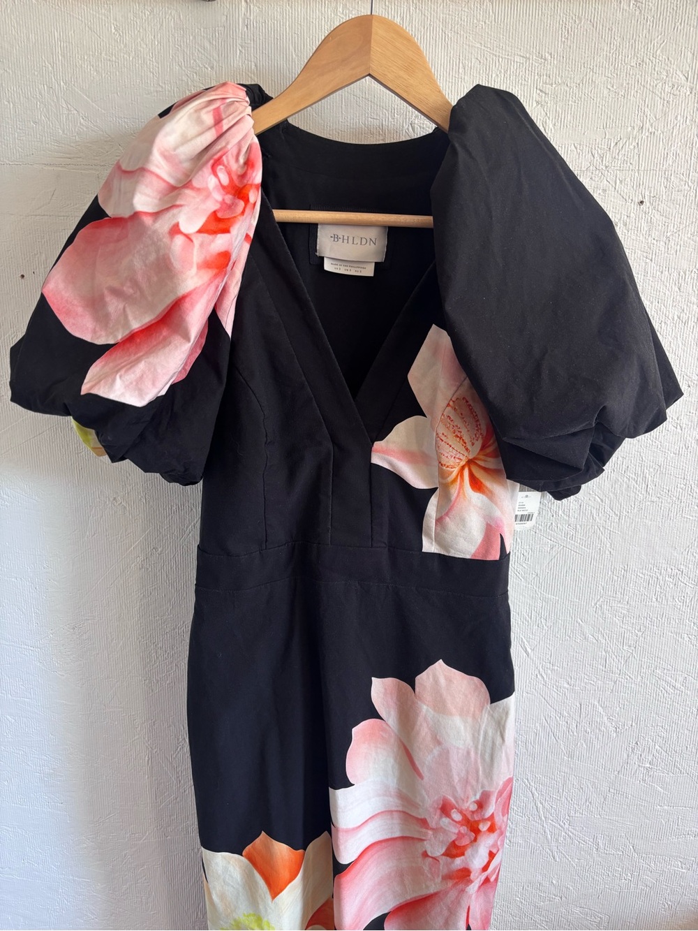 NWT Anthropologie BHLDN V Neck Puff Sleeve Floral Midi Dress with Sublte Stretch - Picture 5 of 13
